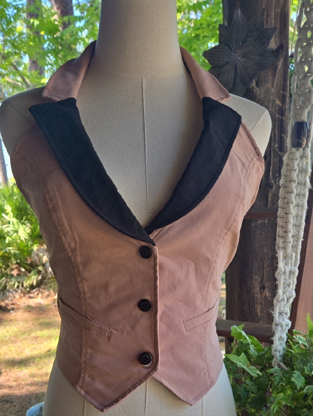 Have Mauve Pink Black Collar Fitted Tuxedo Top Size M